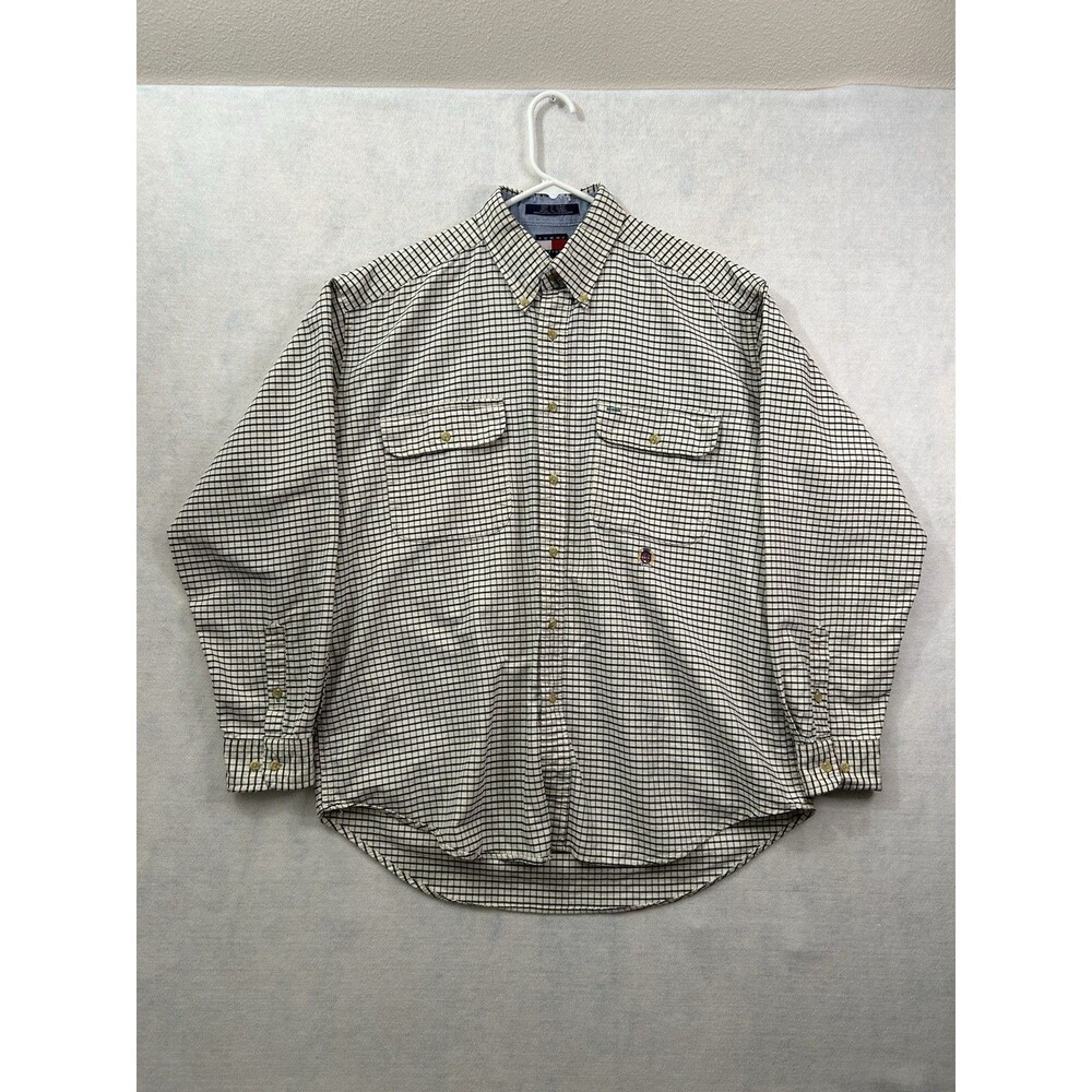 Vintage 90s Tommy Hilfiger Crest Shirt Mens Large Plaid Flannel Flap Pocket Work